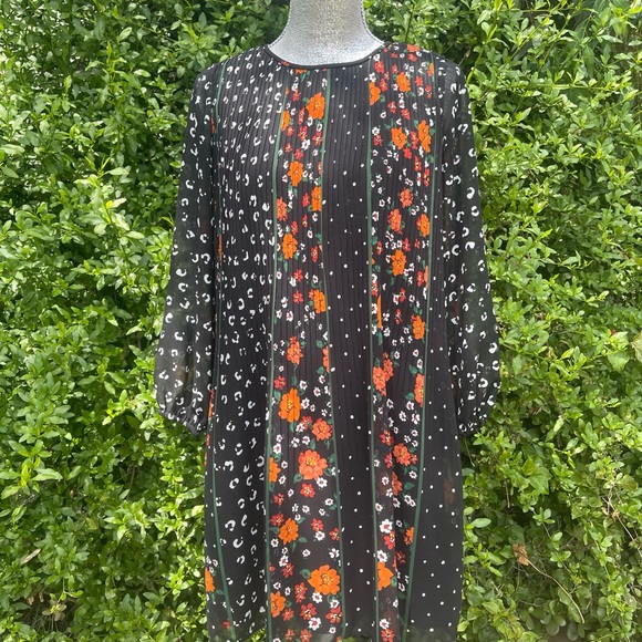 $139 MSRP  Ann Taylor Floral Pleated Shift Dress Black Multi  XS PETITE 🌺 - Picture 2 of 8